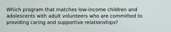 Which program that matches low-income children and adolescents with adult volunteers who are committed to providing caring and supportive relationships?