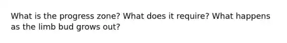 What is the progress zone? What does it require? What happens as the limb bud grows out?