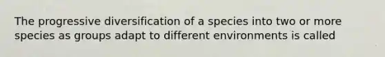 The progressive diversification of a species into two or more species as groups adapt to different environments is called