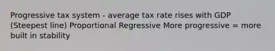 Progressive tax system - average tax rate rises with GDP (Steepest line) Proportional Regressive More progressive = more built in stability