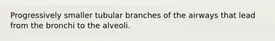 Progressively smaller tubular branches of the airways that lead from the bronchi to the alveoli.