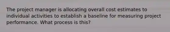 The project manager is allocating overall cost estimates to individual activities to establish a baseline for measuring project performance. What process is this?