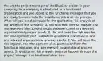 You are the project manager of the BlueStar project in your company. Your company is structured as a functional organization and you report to the functional manager that you are ready to move onto the qualitative risk analysis process. What will you need as inputs for the qualitative risk analysis of the project in this scenario? A. You will need the risk register, risk management plan, project scope statement, and any relevant organizational process assets. B. You will need the risk register, risk management plan, outputs of qualitative risk analysis, and any relevant organizational process assets. C. You will need the risk register, risk management plan, permission from the functional manager, and any relevant organizational process assets. D. Qualitative risk analysis does not happen through the project manager in a functional struc ture.