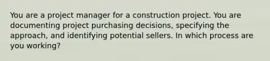 You are a project manager for a construction project. You are documenting project purchasing decisions, specifying the approach, and identifying potential sellers. In which process are you working?