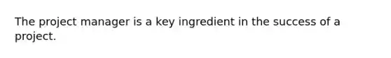 The project manager is a key ingredient in the success of a project.