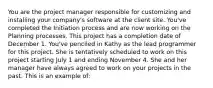 You are the project manager responsible for customizing and installing your company's software at the client site. You've completed the Initiation process and are now working on the Planning processes. This project has a completion date of December 1. You've penciled in Kathy as the lead programmer for this project. She is tentatively scheduled to work on this project starting July 1 and ending November 4. She and her manager have always agreed to work on your projects in the past. This is an example of: