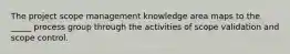 The project scope management knowledge area maps to the _____ process group through the activities of scope validation and scope control.