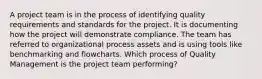 A project team is in the process of identifying quality requirements and standards for the project. It is documenting how the project will demonstrate compliance. The team has referred to organizational process assets and is using tools like benchmarking and flowcharts. Which process of Quality Management is the project team performing?