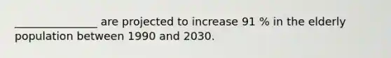 _______________ are projected to increase 91 % in the elderly population between 1990 and 2030.