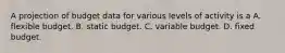 A projection of budget data for various levels of activity is a A. flexible budget. B. static budget. C. variable budget. D. fixed budget.