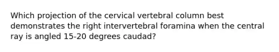 Which projection of the cervical vertebral column best demonstrates the right intervertebral foramina when the central ray is angled 15-20 degrees caudad?