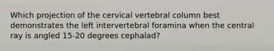 Which projection of the cervical vertebral column best demonstrates the left intervertebral foramina when the central ray is angled 15-20 degrees cephalad?