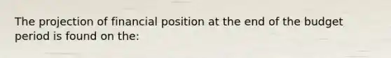 The projection of financial position at the end of the budget period is found on the: