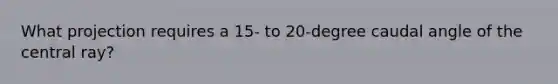 What projection requires a 15- to 20-degree caudal angle of the central ray?