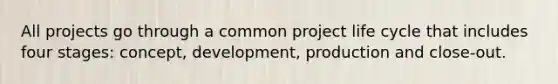 All projects go through a common project life cycle that includes four stages: concept, development, production and close-out.