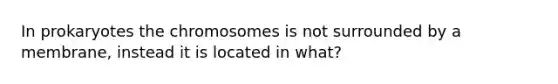 In prokaryotes the chromosomes is not surrounded by a membrane, instead it is located in what?