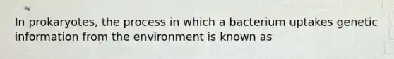 In prokaryotes, the process in which a bacterium uptakes genetic information from the environment is known as