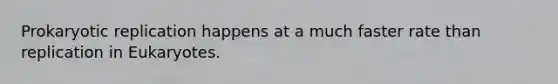 Prokaryotic replication happens at a much faster rate than replication in Eukaryotes.
