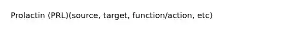 Prolactin (PRL)(source, target, function/action, etc)