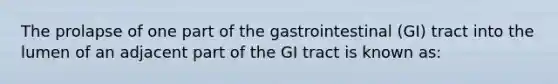 The prolapse of one part of the gastrointestinal (GI) tract into the lumen of an adjacent part of the GI tract is known as: