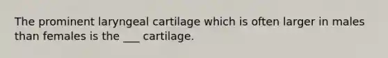 The prominent laryngeal cartilage which is often larger in males than females is the ___ cartilage.