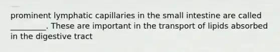 prominent lymphatic capillaries in the small intestine are called _________. These are important in the transport of lipids absorbed in the digestive tract