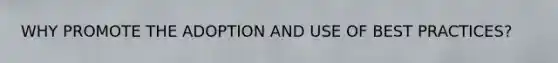 WHY PROMOTE THE ADOPTION AND USE OF BEST PRACTICES?
