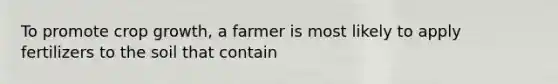 To promote crop growth, a farmer is most likely to apply fertilizers to the soil that contain