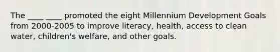 The ____ ____ promoted the eight Millennium Development Goals from 2000-2005 to improve literacy, health, access to clean water, children's welfare, and other goals.