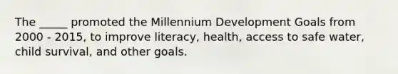 The _____ promoted the Millennium Development Goals from 2000 - 2015, to improve literacy, health, access to safe water, child survival, and other goals.