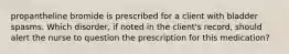 propantheline bromide is prescribed for a client with bladder spasms. Which disorder, if noted in the client's record, should alert the nurse to question the prescription for this medication?