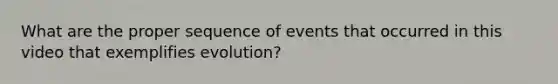 What are the proper sequence of events that occurred in this video that exemplifies evolution?