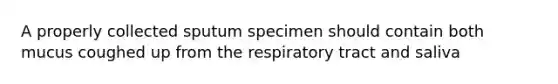 A properly collected sputum specimen should contain both mucus coughed up from the respiratory tract and saliva