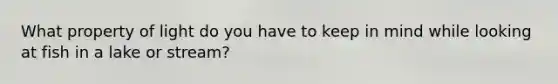 What property of light do you have to keep in mind while looking at fish in a lake or stream?