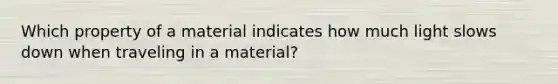 Which property of a material indicates how much light slows down when traveling in a material?