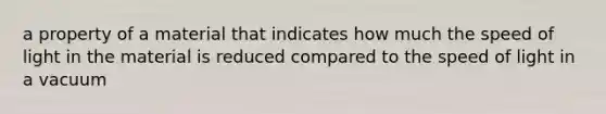 a property of a material that indicates how much the speed of light in the material is reduced compared to the speed of light in a vacuum