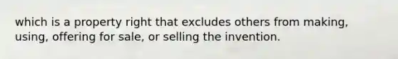 which is a property right that excludes others from making, using, offering for sale, or selling the invention.