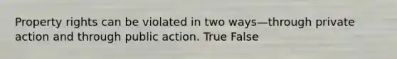 Property rights can be violated in two ways—through private action and through public action. True False