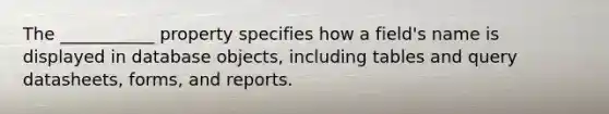 The ___________ property specifies how a field's name is displayed in database objects, including tables and query datasheets, forms, and reports.