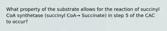 What property of the substrate allows for the reaction of succinyl CoA synthetase (succinyl CoA→ Succinate) in step 5 of the CAC to occur?