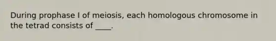 During prophase I of meiosis, each homologous chromosome in the tetrad consists of ____.​
