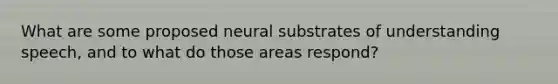 What are some proposed neural substrates of understanding speech, and to what do those areas respond?