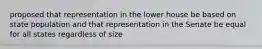 proposed that representation in the lower house be based on state population and that representation in the Senate be equal for all states regardless of size