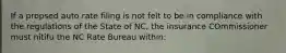 If a propsed auto rate filing is not felt to be in compliance with the regulations of the State of NC, the insurance COmmissioner must nitifu the NC Rate Bureau within: