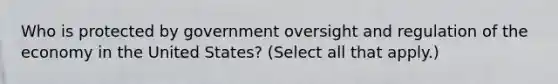 Who is protected by government oversight and regulation of the economy in the United States? (Select all that apply.)