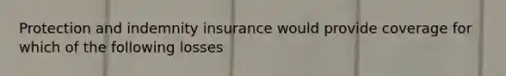 Protection and indemnity insurance would provide coverage for which of the following losses