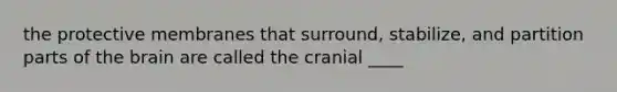 the protective membranes that surround, stabilize, and partition parts of the brain are called the cranial ____