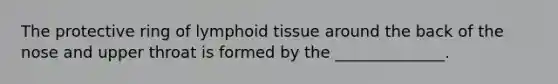 The protective ring of lymphoid tissue around the back of the nose and upper throat is formed by the ______________.