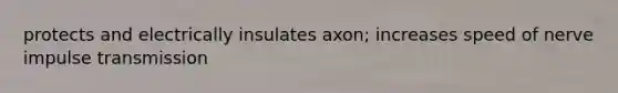 protects and electrically insulates axon; increases speed of nerve impulse transmission