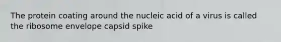 The protein coating around the nucleic acid of a virus is called the ribosome envelope capsid spike